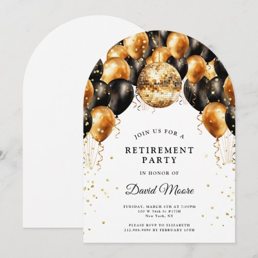 Moderne elegante pensionering partij zwart goud gl kaart (Voorkant / Achterkant)