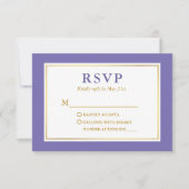 Moderne Elegante Periwinkle Wit Goud RSVP Kaartje (Voorkant)