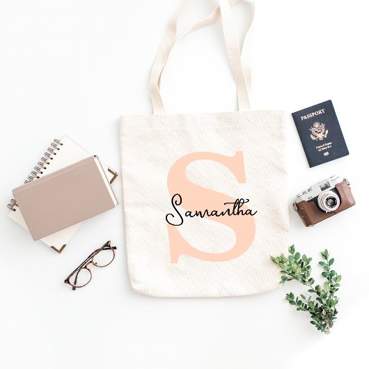 Moderne Elegante Persoonlijke Roze Monogram Initia Tote Bag