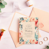 Moderne Elegante Perzik & Blauwgroen Bloemenbruilo Kaart