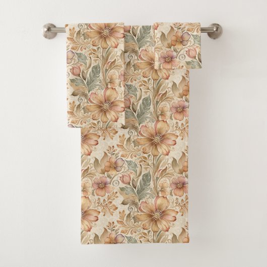  Moderne Elegante Perzik Bloemen Bad Handdoek (Insitu)