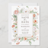 Moderne Elegante Perzik Bloemen Save the Date (Voorkant)