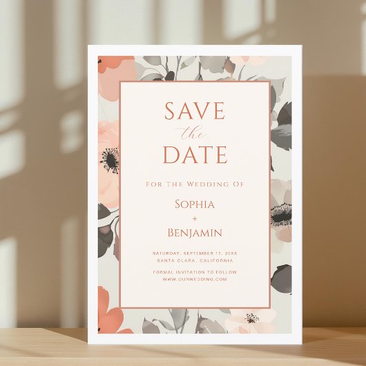 Moderne elegante perzik bruiloft save the date