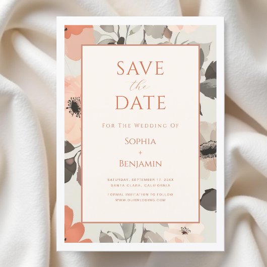 Moderne elegante perzik bruiloft save the date