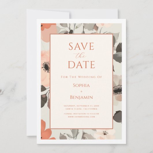 Moderne elegante perzik bruiloft save the date (Voorkant)