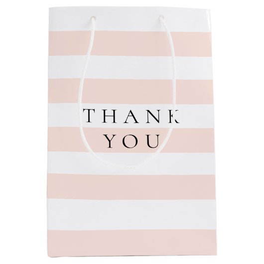 Moderne Elegante Perzik en Witte Strepen Medium Cadeauzakje (Voorkant)