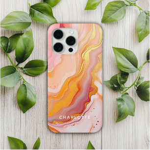 Moderne Elegante Perzik Goud Marmer Gepersonalisee iPhone 15 Pro Max Hoesje