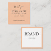 Moderne elegante perzik op maat Korting Kaart Vierkante Visitekaartje (Voorkant / Achterkant)