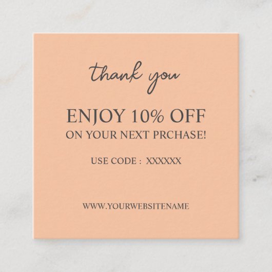 Moderne elegante perzik op maat Korting Kaart Vierkante Visitekaartje (Voorkant)