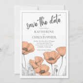Moderne elegante perzik papavers bloemenbruiloft save the date (Voorkant)