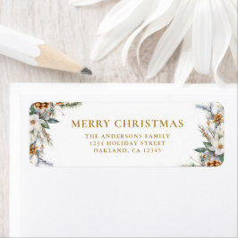 Moderne Elegante Pine Tree Gold Vrolijk Kerstfeest Etiket