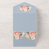 Moderne Elegante Pioenrozen Stof Blauw QR Code Tro All In One Uitnodiging (Buitenkant)