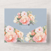 Moderne Elegante Pioenrozen Stof Blauw QR Code Tro All In One Uitnodiging (Achterkant)