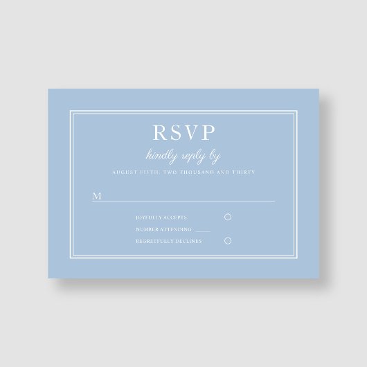 Moderne Elegante Poeder Blauw Script Wedding RSVP Kaartje