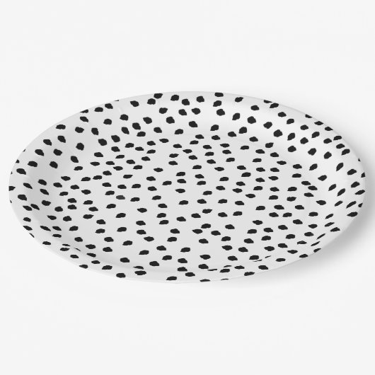 Moderne Elegante Polka stippen Zwart en wit Papieren Bordje (Gekanteld)