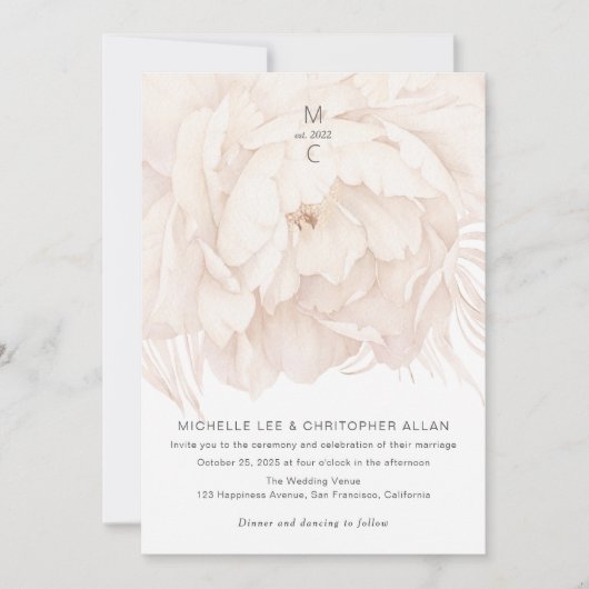 Moderne elegante pony in beige-tuin bruiloft invi kaart (Voorkant)