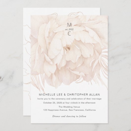 Moderne elegante pony in beige-tuin bruiloft invi kaart (Voorkant / Achterkant)