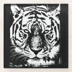Moderne elegante Pop Art Tiger Head Sjabloon Glazen Onderzetter