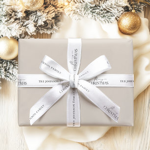 Moderne Elegante Prettig Kerstmis Familienaam Satijnen Lint
