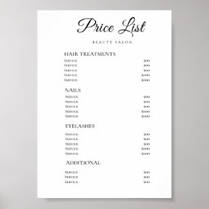 Moderne Elegante Prijslijst Schoonheidssalon Poster