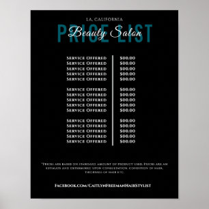Moderne Elegante Prijslijst Schoonheidssalon Poster