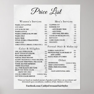Moderne Elegante Prijslijst Schoonheidssalon Poster