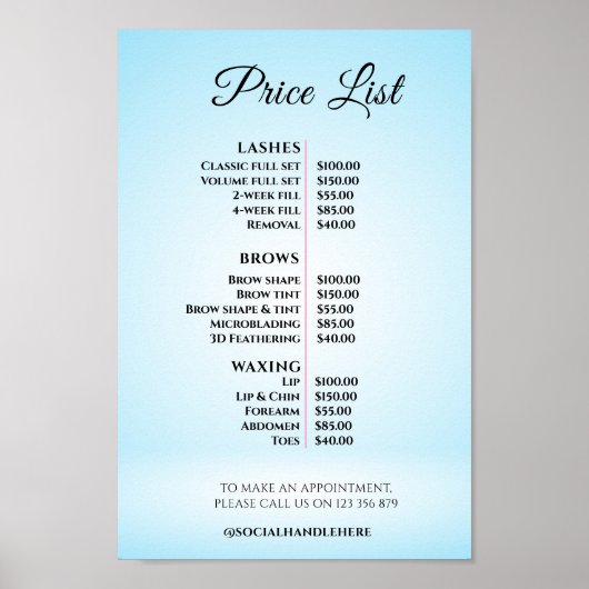 Moderne Elegante Prijslijst Schoonheidssalon Poster (Voorkant)