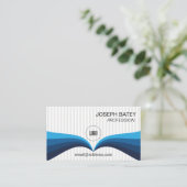 Moderne Elegante Professionele Blauwe Wave QR Code Visitekaartje (Staand voorkant)