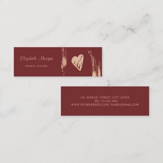 Moderne elegante professionele penseellijn, hart mini visitekaartje (Voorkant / Achterkant)