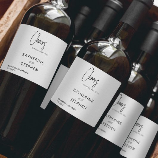 Moderne Elegante Proost Bruiloft Custom Wijn Etiket