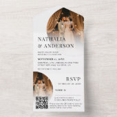 Moderne Elegante QR Code 2 Foto Unieke Bruiloft All In One Uitnodiging (Binnen)