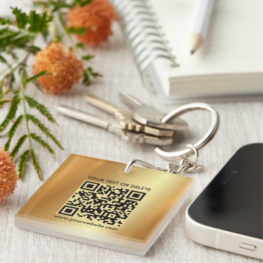 Moderne elegante QR Code Goud Dubbelzijdig Vierkan Sleutelhanger (Voorkant Rechts)