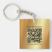 Moderne elegante QR Code Goud Dubbelzijdig Vierkan Sleutelhanger (Voorkant)