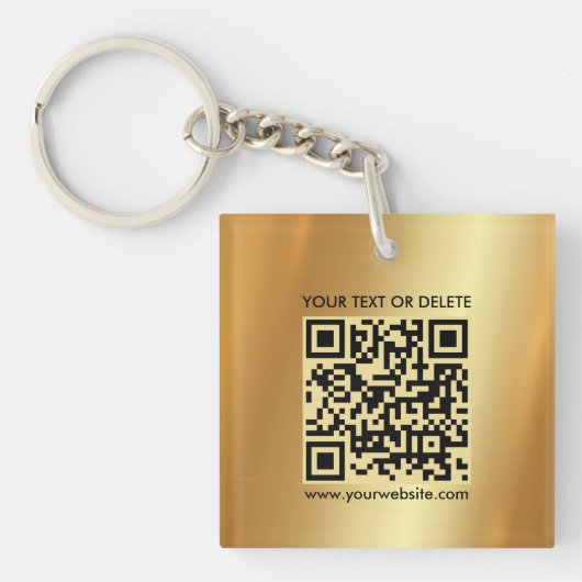 Moderne elegante QR Code Goud Dubbelzijdig Vierkan Sleutelhanger (Voorkant)