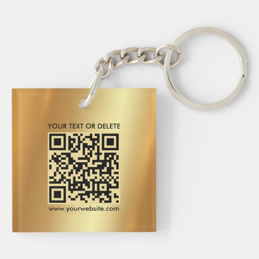 Moderne elegante QR Code Goud Dubbelzijdig Vierkan Sleutelhanger (Achterkant)