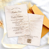Moderne Elegante QR Code Pampas Gras Boho Bruiloft Kaart