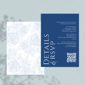 Moderne Elegante QR Code RSVP Details Blauwe Bloem Informatiekaartje