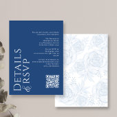 Moderne Elegante QR Code RSVP Details Blauwe Bloem Informatiekaartje