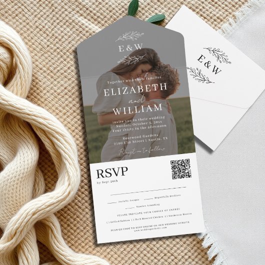Moderne Elegante QR-code RSVP Foto Bruiloft All In One Uitnodiging