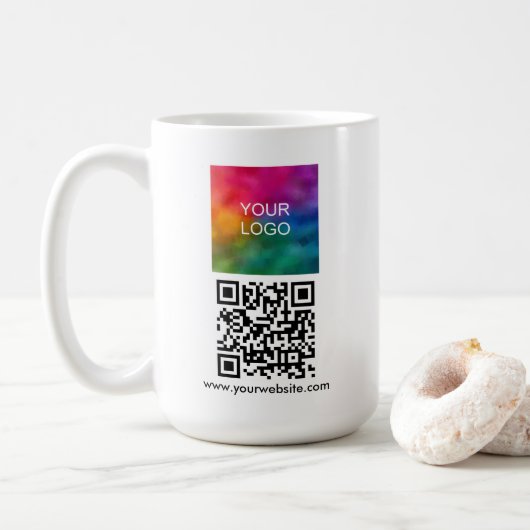 Moderne Elegante QR-code Upload Logo Sjabloon Koffiemok (Met donut)