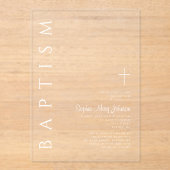 Moderne elegante religieuze kruis witte doop acryl uitnodigingen (Voorkant)