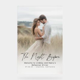 Moderne Elegante Repetitie Diner Foto Welkom Teken Acryl Bord