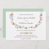 Moderne Elegante Retro Bloemen Krans Trouwen Kaart (Voorkant / Achterkant)