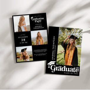 Moderne Elegante Retro Graduation Cap Fotocollage Kaart