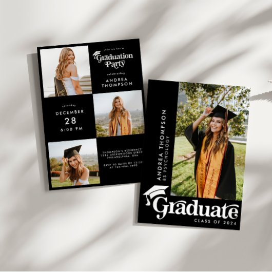 Moderne Elegante Retro Graduation Cap Fotocollage Kaart