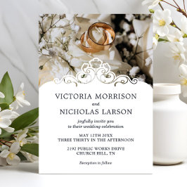 Moderne Elegante Ringen Bloemen Klassieke bruiloft Kaart