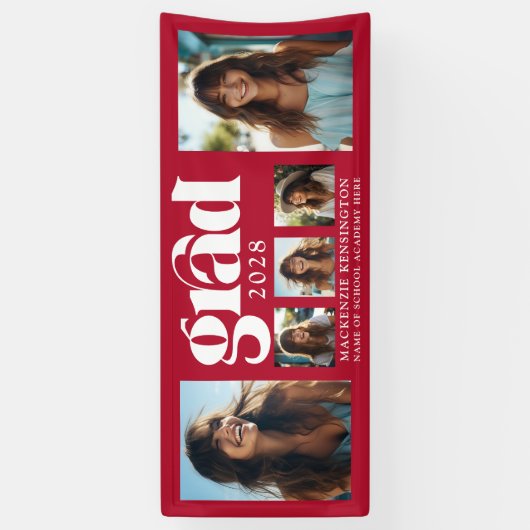 Moderne Elegante Rode Afstuderen Fotocollage Spandoek (Verticaal)