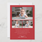 Moderne elegante rode baby's eerste kerstfoto feestdagenkaart (Achterkant)