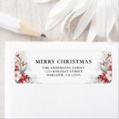 Moderne elegante rode bessen | Donkergroene kerst Etiket (Insitu)