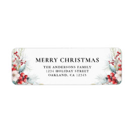 Moderne elegante rode bessen | Donkergroene kerst Etiket